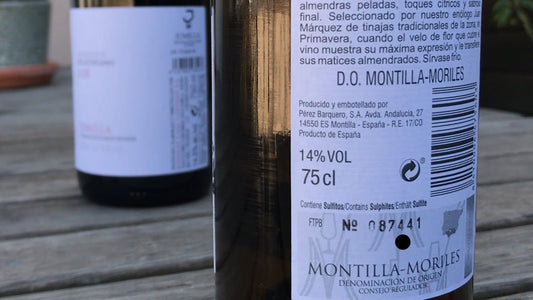 Close up of a label on a bottle of Spanish wine